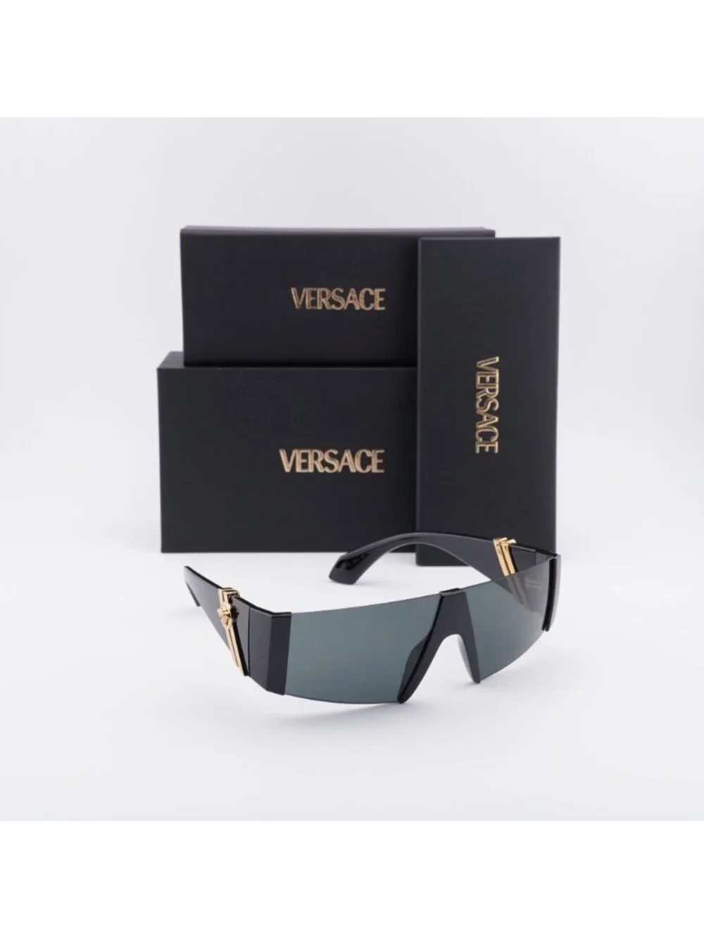Versace VE4516 GB1/87 Shield Sunglasses – Black / Grey
